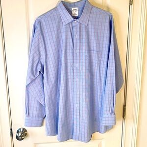Brooks Brothers Blue Check Regent Regular-Fit No-Iron Oxford Dress Shirt 17.5x34